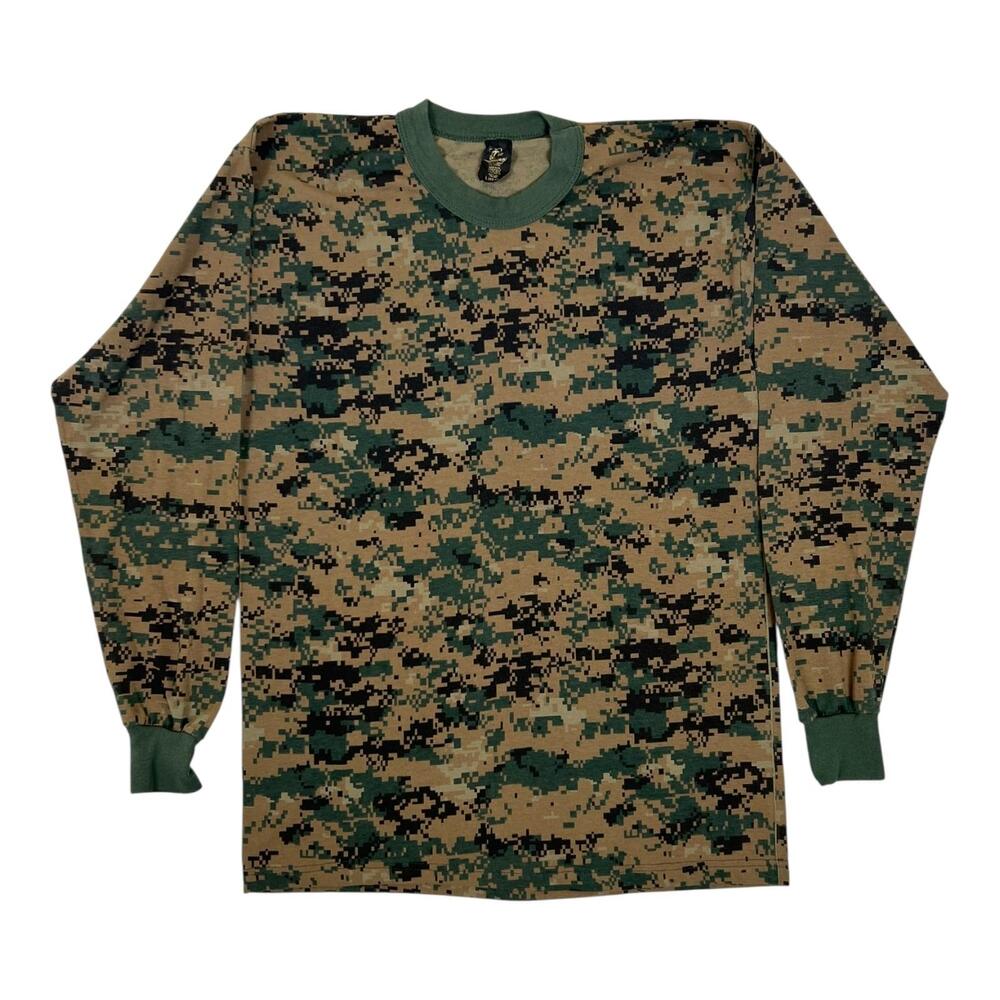 Vintage Digital Camo Military Print Long Sleeve Shirt Mens Large Green Tee Swing